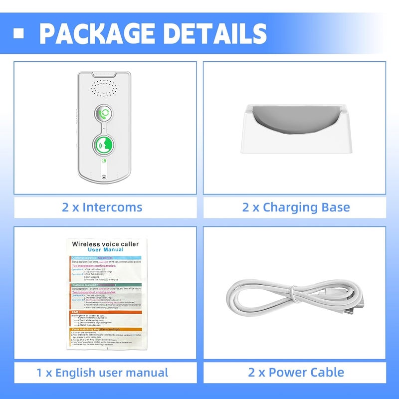 SmartTail 2 Way Intercom for Home Upgraded, Portable Wireless Intercom System for House with 5 Level Volume and Ringtones Adjustment Rechargeable for Hospital Hotel Office Business 2 Pack(White) - Image 2